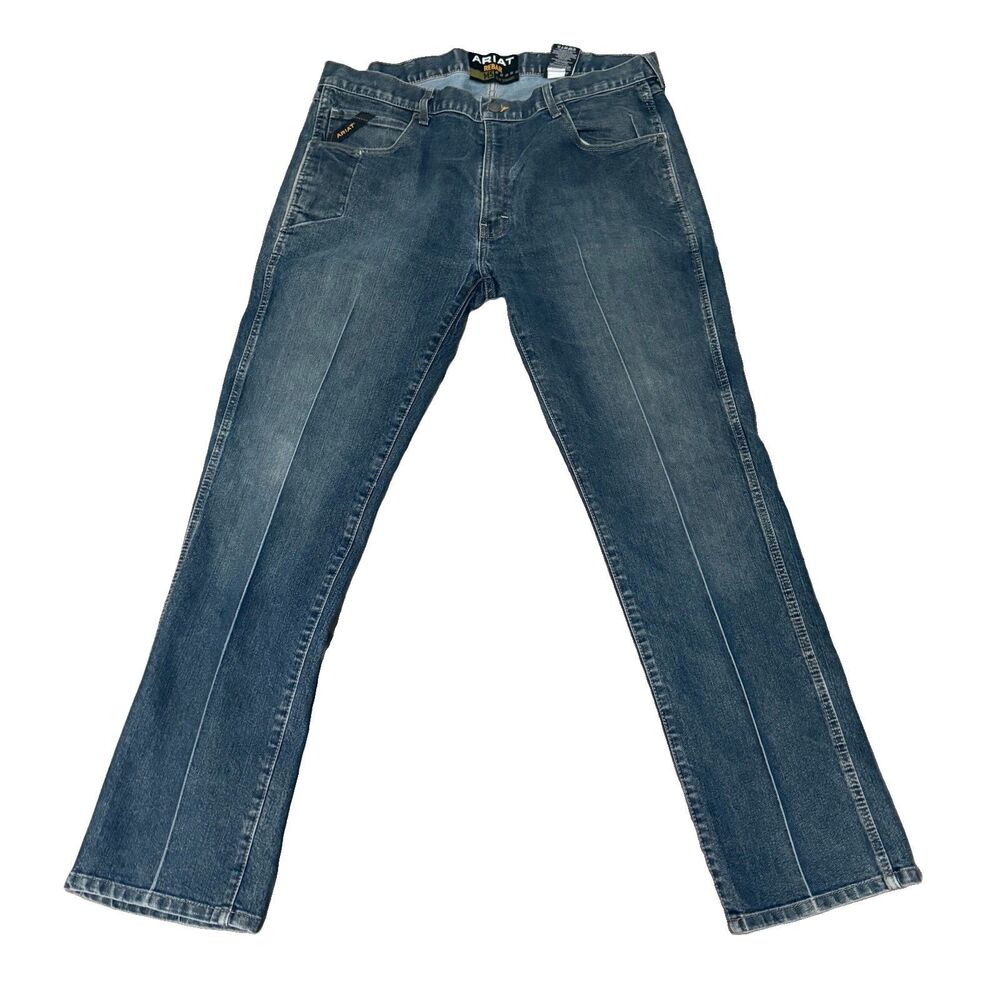 Ariat Rebar M5 Men's Blue Wash Slim Straight Denim Jeans 5-Pocket Logo